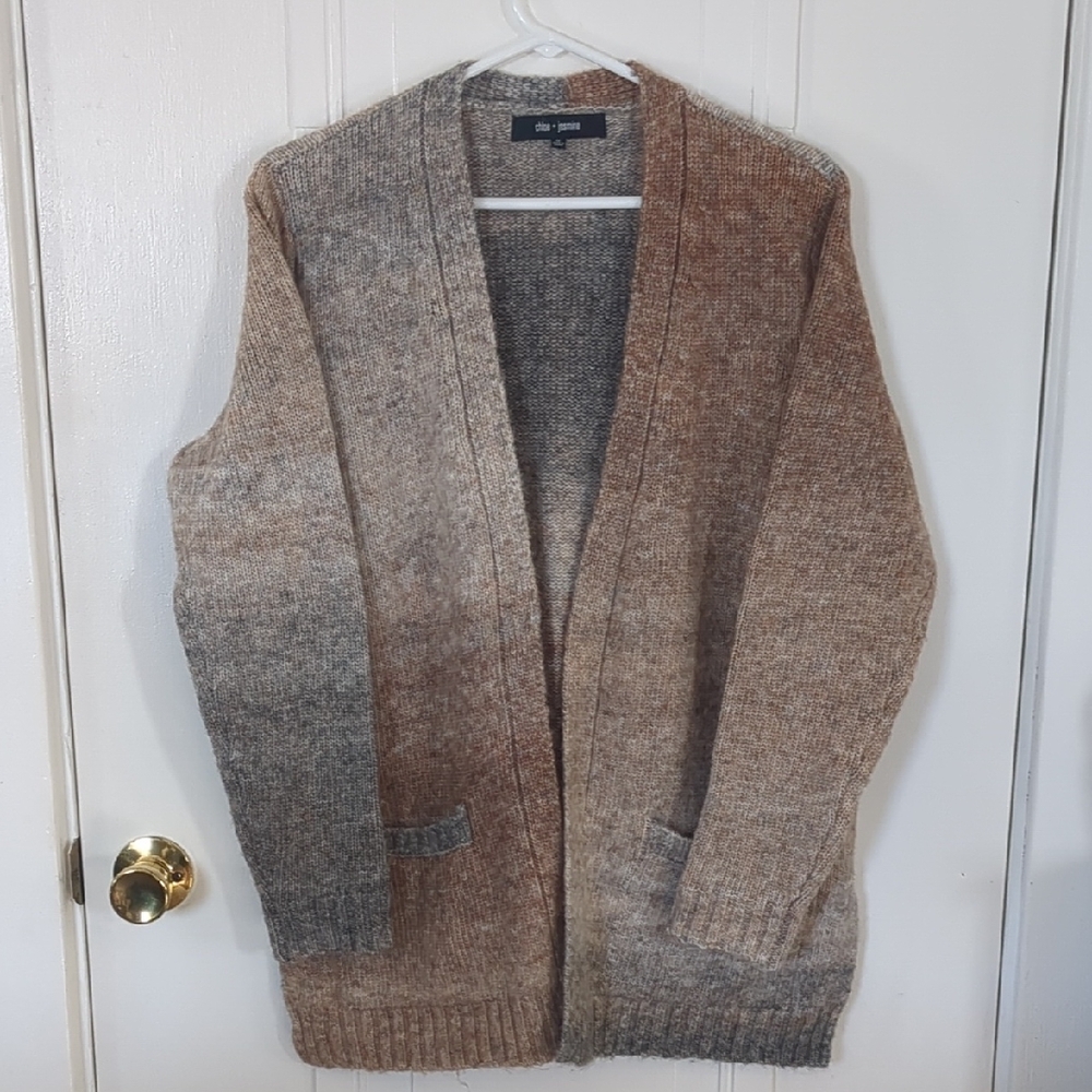 Chloe And Jasmine Cardigan, Med, Grey And Brown Multi